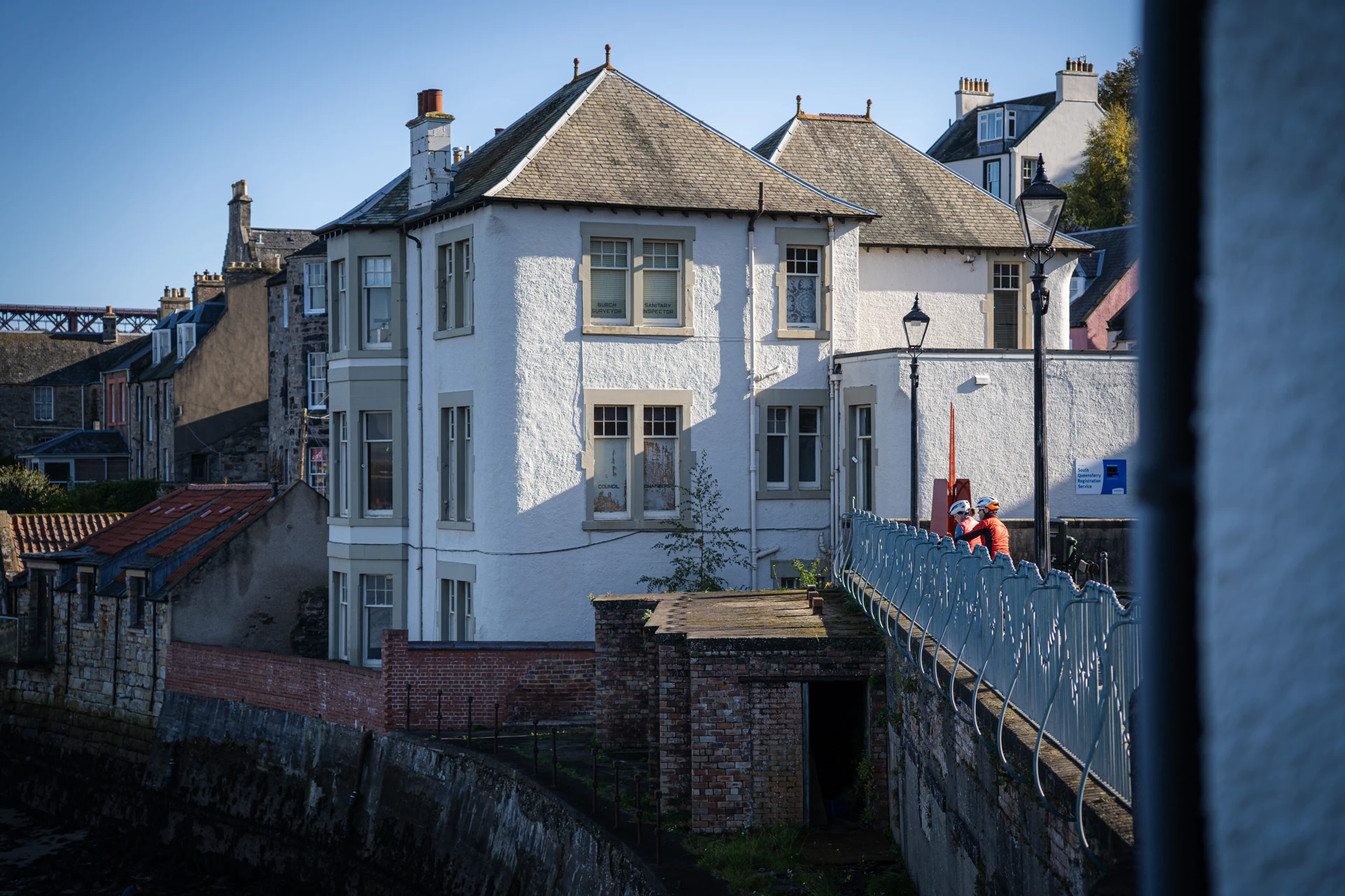 Background image - Cyclists at Bridge, South Queensferry Museum