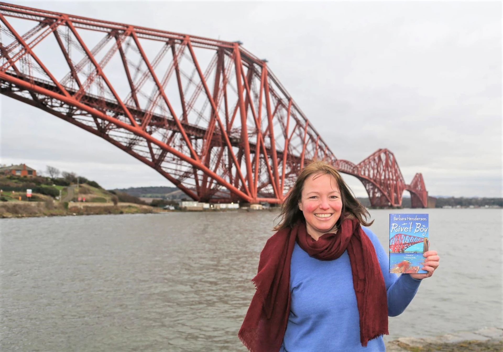 Background image - Barbara Henderson with Rivet Boy at the Forth Bridge